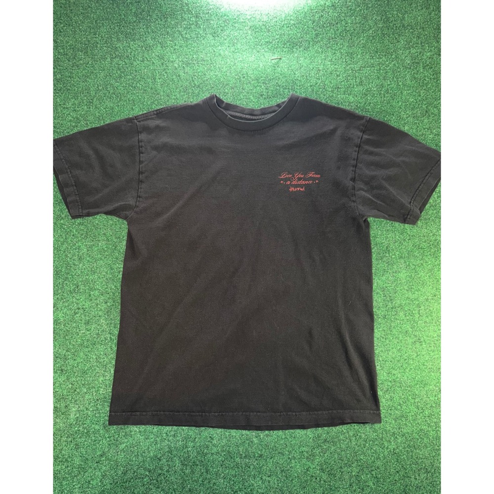 4Hunnid Love You From A Distance Graphic T-Shirt Mens Medium Black Red Tee